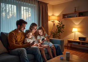 Современная квартира в России с пользователями голосовых помощников Алиса и Маруся, управляющими умным домом для экономии энергии