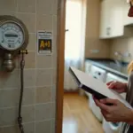 Ванная и кухня в городской квартире: малопотребляющая душевая лейка, счётчик воды с показаниями и ёмкость для сборки воды — иллюстрация способов экономии воды