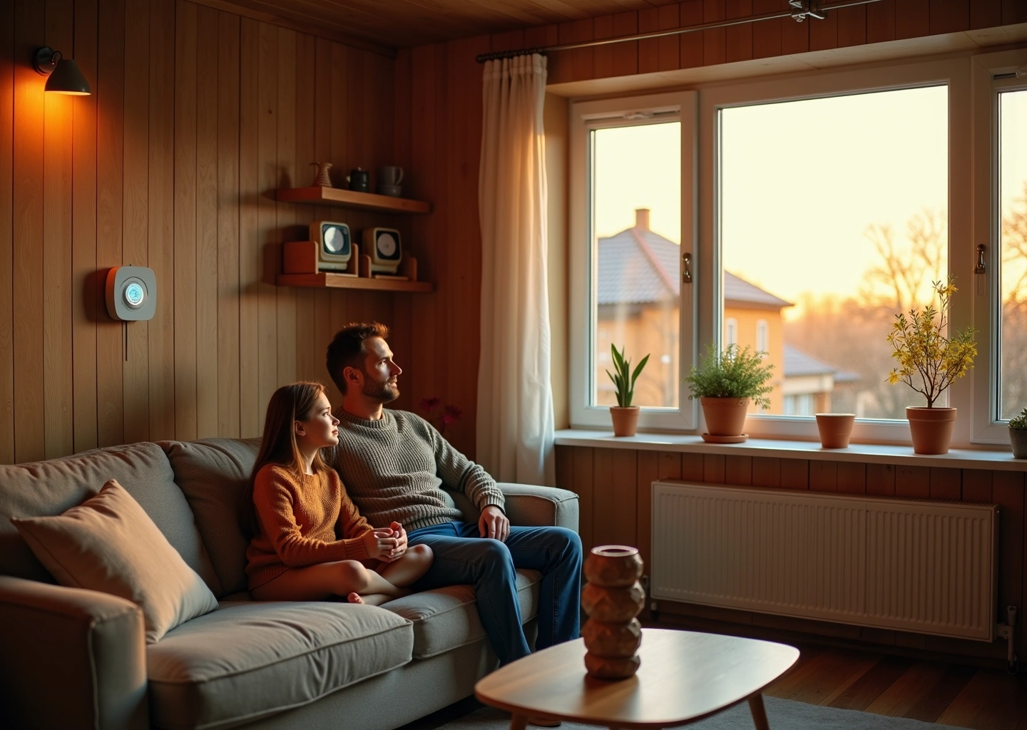 Уютный российский дом с энергоэффективными окнами, светодиодным освещением и солнечными панелями на крыше